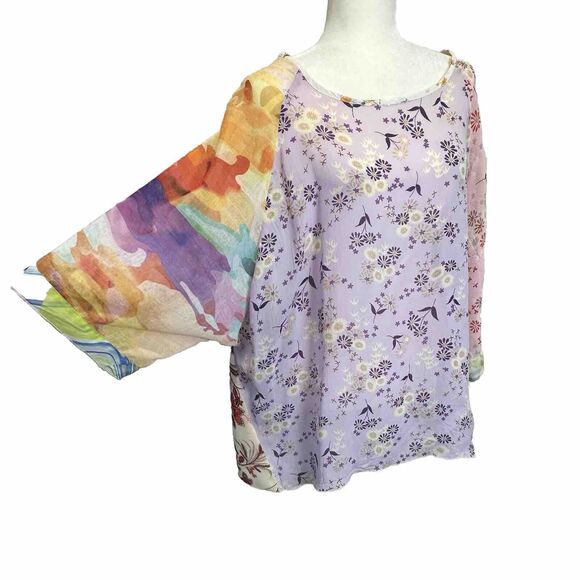 Vtg. Women’s Size 3XL Sheer Pastel Multi Floral Tunic‎ Top Shirt Long Sleeve USA - Picture 2 of 10